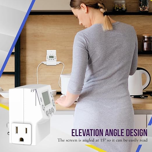 ENERLITES Heavy Duty Programmable Digital Plug-in Timer for Electrical Outlets, Timer Outlet for Lights, Lamps, Grounded Outlet, 7 Day Random, 120V 15A 1200W, HET07, White, 1 Pack