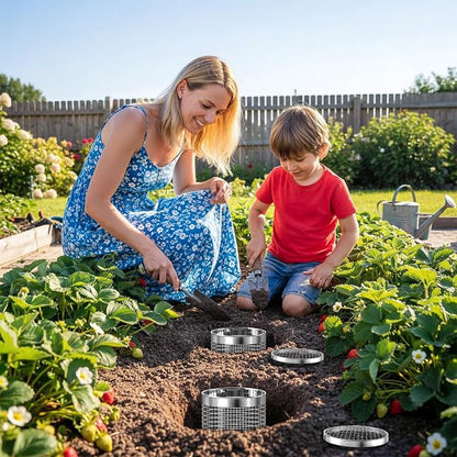 Underground Worm Composting Bin, Metal Compost Bin for Recycling Kitchen Food Waste, Outdoor Worm Compost Bin with Holes and Lid Use in Outdoor Garden Vegetable Patch Backyard (Silvery 2pcs)
