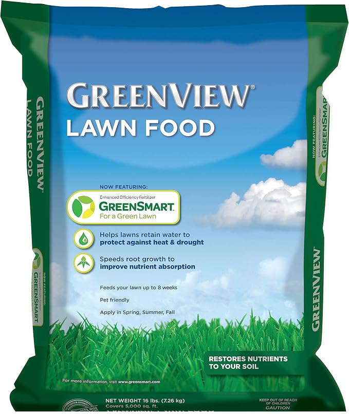GreenView Lawn Food 16 lb. Bag, Covers 5,000 sq. ft. | 22-0-4 NPK formula - Restores soil nutrients - 8 weeks continuous feeding