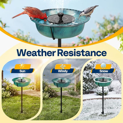 VIVOHOME Bird Bath with Solar Fountain for Outside, Weather-Resistant ABS Birdbath Bowl with Solar Powered Pump, Metal Ground Stake for Outdoor, Garden, 1.45 Gallons, Green