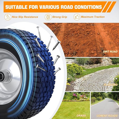 Yesker 13x5.00-6 Flat Free Lawn Mower Tire and Wheel Assembly with 3/4" Bearing Bore, 13x5-6nhs Solid Riding Lawnmower Tires with 3" Center Hub, 2 Pack