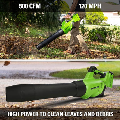 Greenworks 40V (120 MPH / 500 CFM) Cordless Axial Blower with GK0A00 Universal Gutter Kit