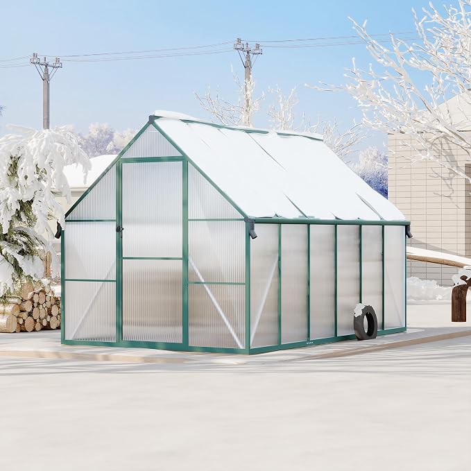 GarveeLife 8X12FT Polycarbonate Greenhouse with Aluminum Frame, Polycarbonate Greenhouse for Outdoors, Greenhouses with Ventilation and Rain Gutter, Aluminum Large Walk-in Greenhouses for Outside