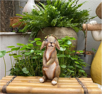 Lonyin Bunny Indoor/Outdoor Garden Statue Rabbit Figurines Yard Statues | Weatherproof Flower Bunny for Yard Patio Lawn Easter Decor Birthday Housewarming Gifts for Mom Women Garden Lovers,Resin 7In