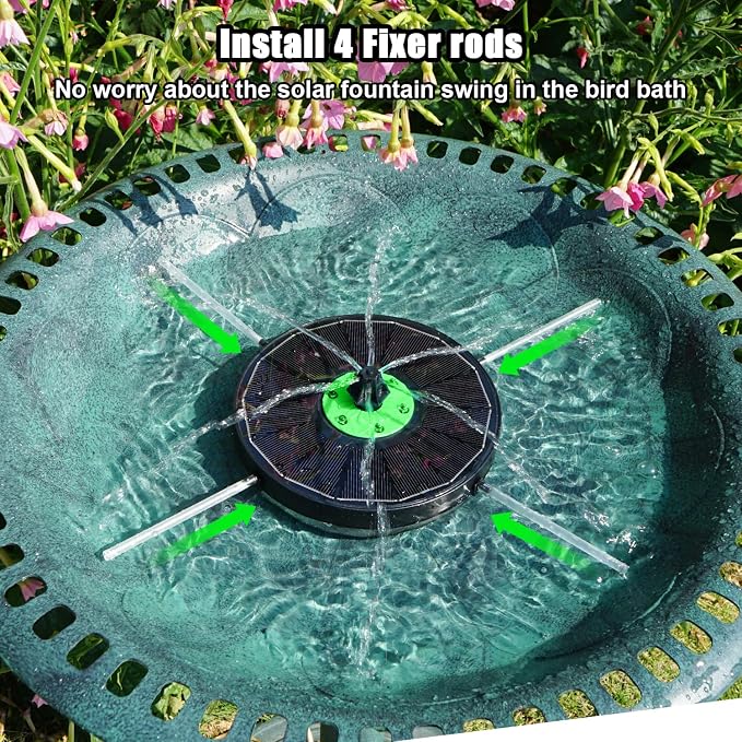 Yzert Solar Fountain for Bird Bath Green Flower White Lights, 3.5W Glass Solar Bird Bath Fountains with 2200 mAh Battery, Solar Fountain Pump with 7 Nozzles for Outdoor Garden, Pond, Pool Decor