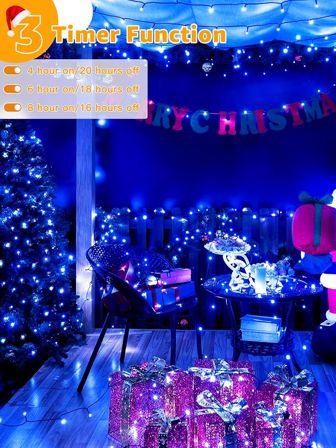 BrightChristmas 500 LED 164 FT Christmas Lights, Waterproof Outdoor String Lights with Remote and Timer, Christmas Tree Lights with 8 Modes Dimmable, Fairy Lights for Holiday Decor (Blue)