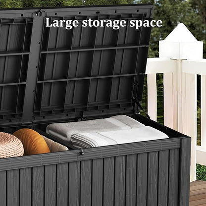 Outdoor Storage Box, 180 Gallon Waterproof Deck Box, Piston-Lift Tall Standing Cabinet for Oversized Cushions, Lockable Deep Tool Organizer Storage Bench, Large Lawn, Black