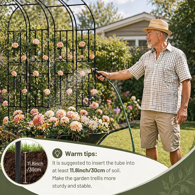 Garden Arch, 126''x94.5'' Arbor Trellis, Trellis for Climbing Plants Outdoor, Garden Arch Arbor for Flower, Climbing Vine Vegetable, Fruit and Lawn(Black)