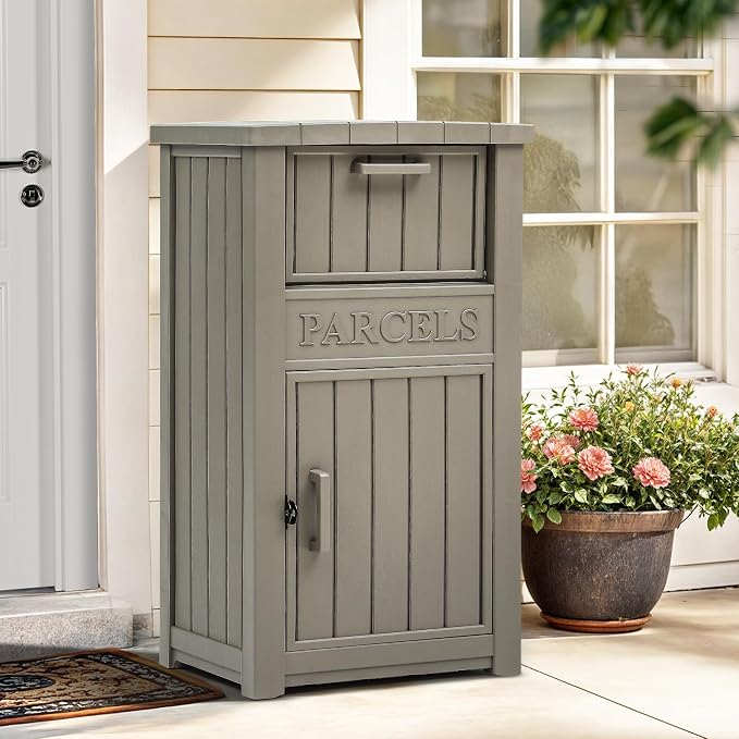 YITAHOME Anti-Theft Package Delivery Box for Outside w/Lockable Security | Outdoor Waterproof Parcel Drop Storage Boxes Resin Drop Box for Porch House Curbside, Taupe
