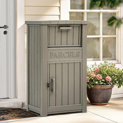 YITAHOME Anti-Theft Package Delivery Box for Outside w/Lockable Security | Outdoor Waterproof Parcel Drop Storage Boxes Resin Drop Box for Porch House Curbside, Taupe
