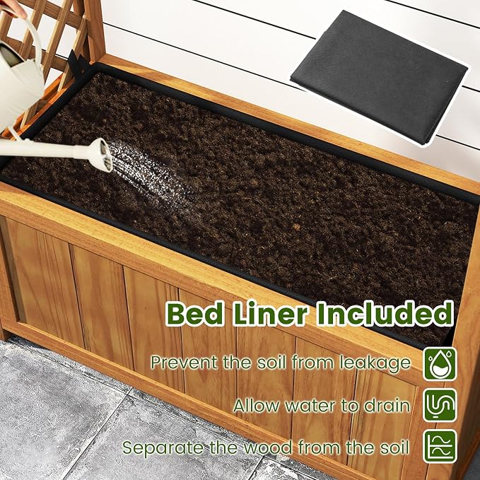 HAPPYGRILL Raised Garden Bed with Trellis, Wooden Elevated Planter Box w/Ached Roof & Detachable Bottom Panels, Liner, Drainage, Indoor Outdoor Wood Planter for Climbing Plants Vine Flower (2)