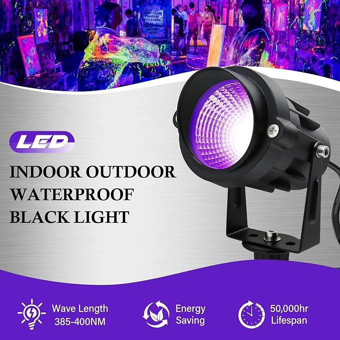 Halloween Outdoor Blacklight Spotlight,12W Outdoor Black Lights for Glow Party,Purple LED Landscape Lighting for Yard Garden Poster Bar Decoration,1Pack