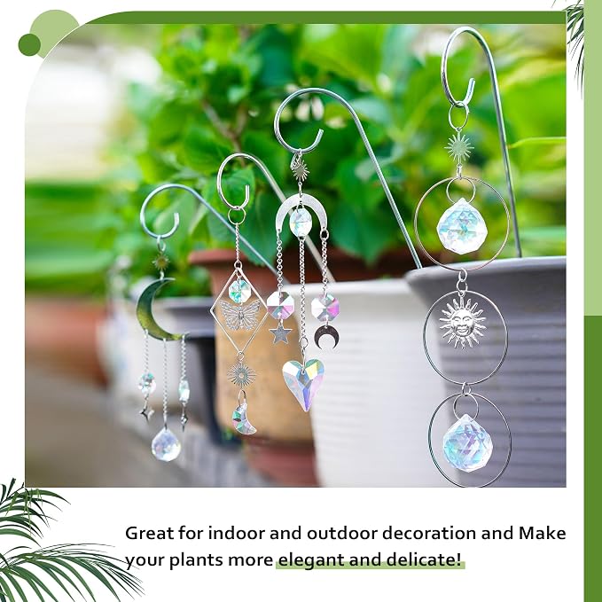 4 Pack Crystal Sun Catchers with 13.5'' Small Trellis for Potted Plants | Sliver,Indoor Plant Accessories,Fairy Garden Stakes Suncatcher Decoration for Home Window,Gift For Plant Lovers and Gardeners