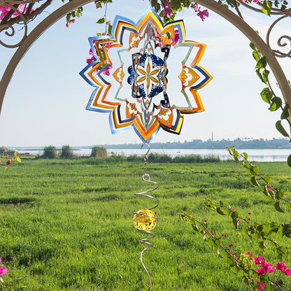 Mandala Wind Spinner - Starry Sky Design | 12-Inch Laser Cut Stainless Steel, Rustproof 3D Kinetic Hanging Wind Sculptures & Spinners for Indoor/Outdoor Garden Decor & Yard Art | Worth Gift