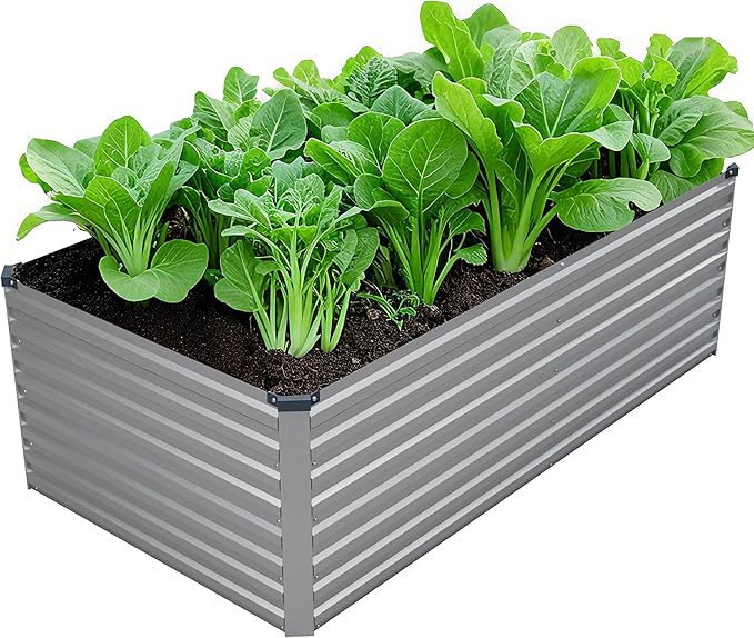 DIIYIV Galvanized Raised Garden Bed Kit Outdoor Patio,6x3x2ft Large Rectangular Metal Planter Boxes,Deep Root Box Planter for Gardening,Vegetables,Flowers,Herbs-Silver