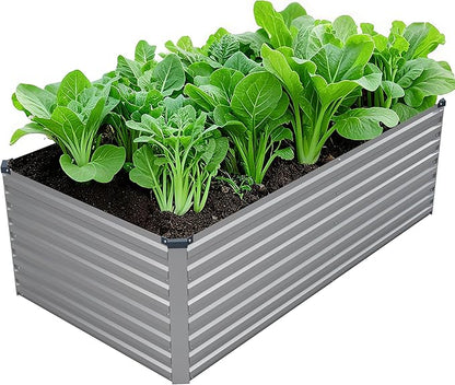 DIIYIV Galvanized Raised Garden Bed Kit Outdoor Patio,6x3x2ft Large Rectangular Metal Planter Boxes,Deep Root Box Planter for Gardening,Vegetables,Flowers,Herbs-Silver