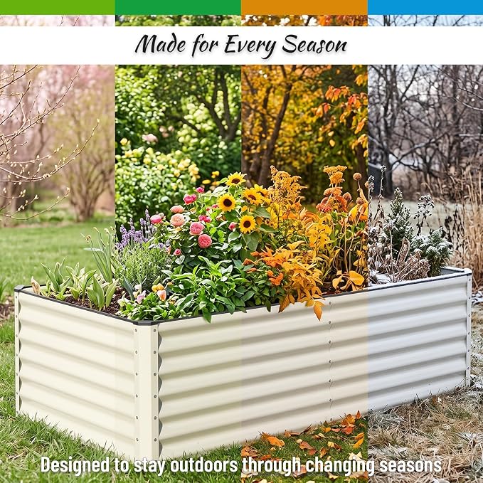 SnugNiture Galvanized Raised Garden Bed 6x3x2FT Outdoor Large Metal Planter Box Steel Kit for Planting Vegetables, Flowers, Beige White