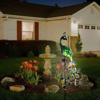 Solar Peacock Garden Stake Lights Waterproof Metal Outdoor Decor | Solar Peacock Garden Stake Lights, Waterproof Metal Glass, Thick Stake, Glow-In-The-Dark Eye, For Pathway Patio Yard Decor