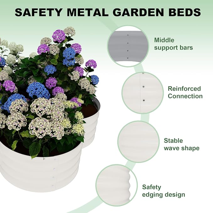 Garvee 2 Pack Galvanized Raised Garden Bed, Outdoor Planter Box with Open Base for Herbs, Veggies & Flowers. Rust-Resistant Raised Garden Beds, Ground-Connected Design for Deep Root Growth | Metal Planter Box Combines into 4 Circles, Open Base for Vegg...