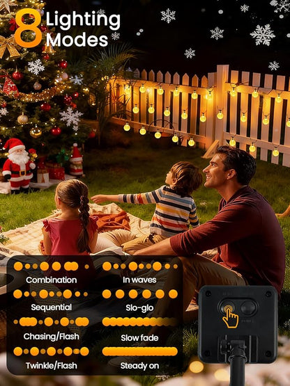 2-Pack 72FT 120 LED Crystal Globe Solar String Lights Outdoor, Waterproof Solar Powered Lights for Outside, 8 Lighting Modes Patio Decorations for Garden Yard Wedding Party Porch Xmas(Warm White)