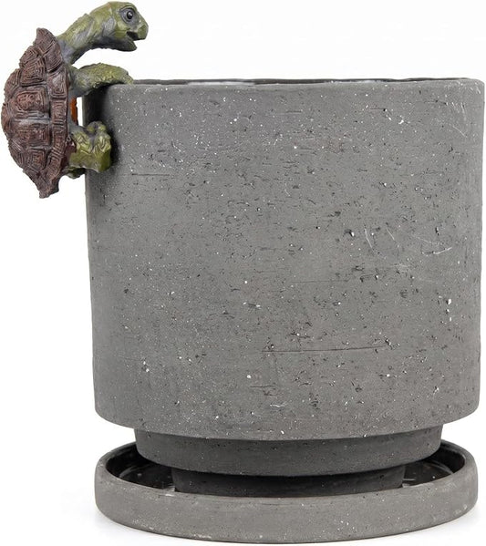 Nihow Ceramic Plant Pot with Resin Figure for Idoor Plants,5.7 Inch,Gray | Drainage Hole and Saucer, Indoor Use, Home Garden Patio Office