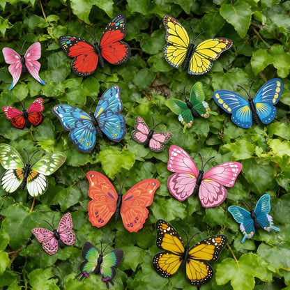 60Pcs Butterfly Garden Decorations, Assored 2 Size PVC Butterfly Decorative Garden Stakes, 11.8 inch Butterflies Garden Stakes for Patio Yard Decor(Random Color, Requires Assembly)