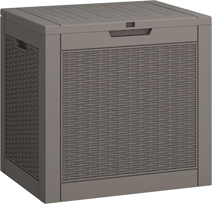 LHBGO 31 Gallon Deck Box, Resin Outdoor Storage Box, Waterproof and UV Resistant Deck Box, Lightweight Storage Box for Garden Tools, Pool Supplies