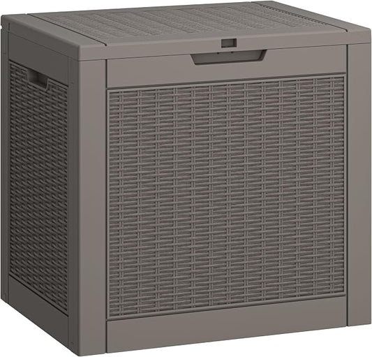 LHBGO 31 Gallon Deck Box, Resin Outdoor Storage Box, Waterproof and UV Resistant Deck Box, Lightweight Storage Box for Garden Tools, Pool Supplies