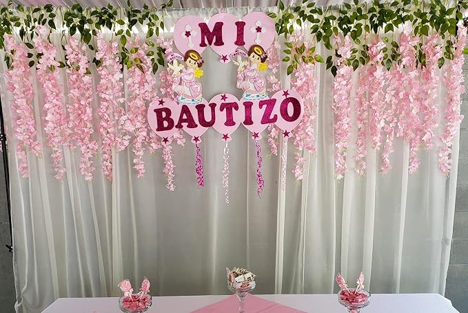Artificial Wisteria Hanging Flowers Fake Wisteria Flower Garland Silk Vines Rattan Decor for Home Wedding Arch Wall Garden Greenery Bedroom Outdoor Office Party Decoration (36, Light Pink)