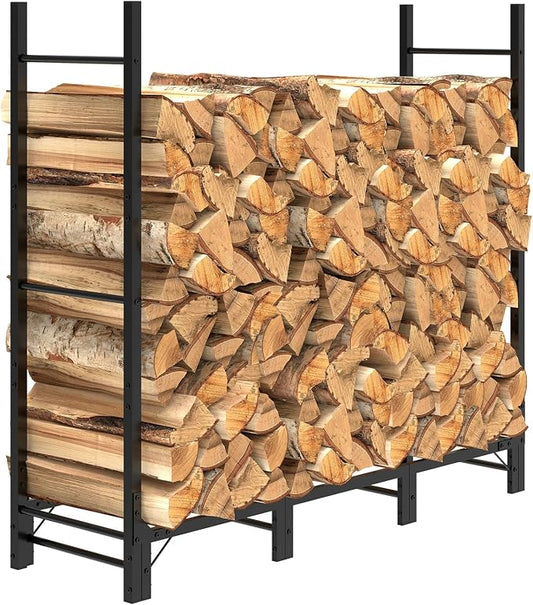 C-Hopetree 4Ft Outdoor Indoor Firewood Rack, Adjustable Metal Log Holder for Fireplace, Heavy Duty Wood Pile Storage Organizer Stacker Stand, Black