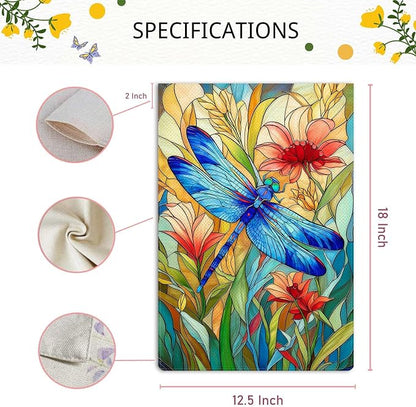 Stained Glass Style Dragonfly Garden Flag Spring Summer Garden Flag Vertical Double Sided Rustic Farmland Burlap Yard Lawn Outdoor Decor 12.5x18"