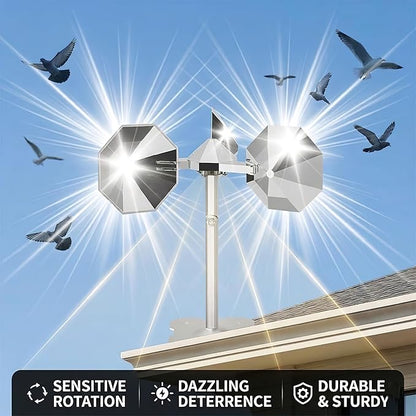 Bird Scare Reflective Device,Silver, Wind Powered Spinning, Bird Reflectors, Keep Pigeon Woodpeckers and Seagull Away for Garden Patio Yard,1PCS