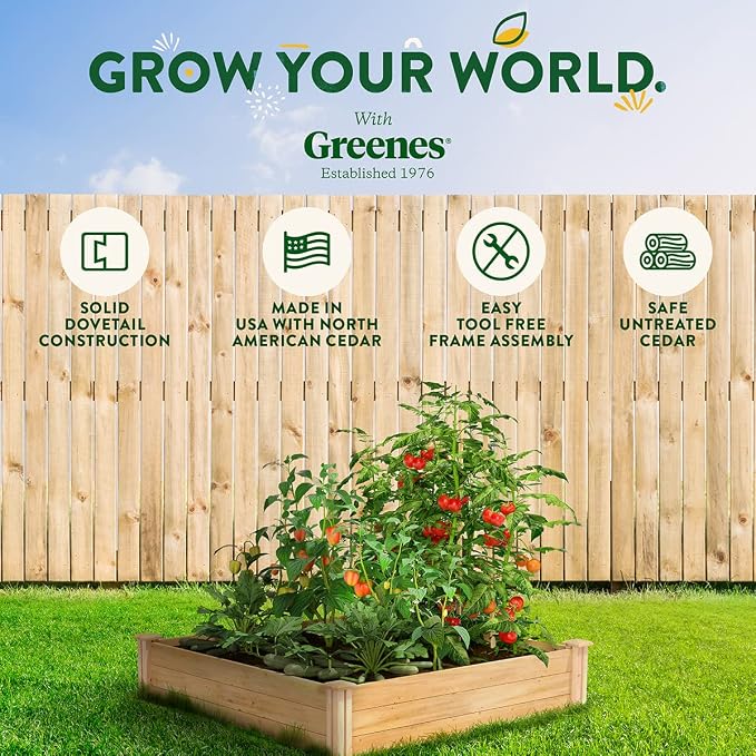 Greenes Fence Premium Cedar Raised Garden Bed, 4' x 4' x 10.5" (3/4" Thick) (2-Pack) - Made in USA with North American Cedar