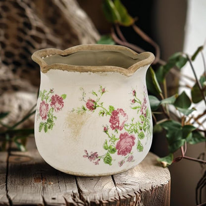 Dosayes Rustic Ceramic Planter, 6 Inch Tuscan Vintage Flower Pot with Drainage, Farmhouse Garden Pot for Indoor Plants, Kitchen & Garden Tuscan Decor, Plant Lover Gift (Pink)