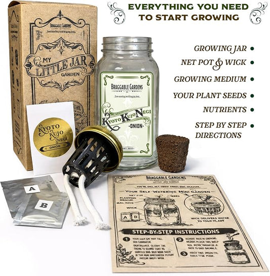 Kyoto Kujo Negi Japanese Green Onion Indoor Garden Kit | Mason Jar Hydroponic, Windowsill Countertop, Grow Fresh Green Onions Indoors