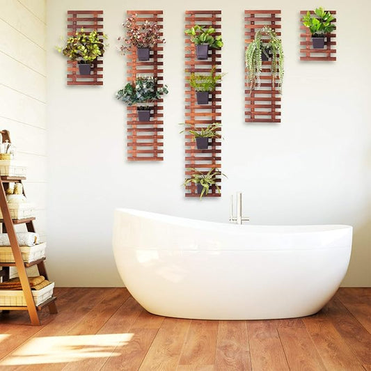 ShopLaLa Large Hanging Wall Planter for Indoor Plants (5 Pack) Wooden Decor | Wall Bathroom Decorations Living Room Home Plant Shelves Vertical Garden Huge Unique Farmhouse Vintage Rustic
