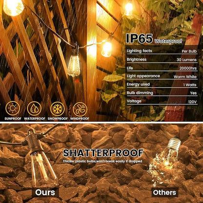 Zuske Outdoor String Lights Waterproof, 300FT Patio Lights with 146 Shatterproof ST38 Globe Bulbs(6 Spare), Connectable Dimmable LED Hanging String Lights for Outside Backyard Porch Balcony(150FT x 2)