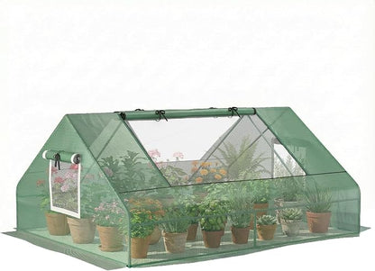 Outsunny 71" x 55" x 32" Mini Greenhouse, Small Green House, Garden Planting Shed, Outdoor Flower Planter Warm House with Zipper Windows, Green