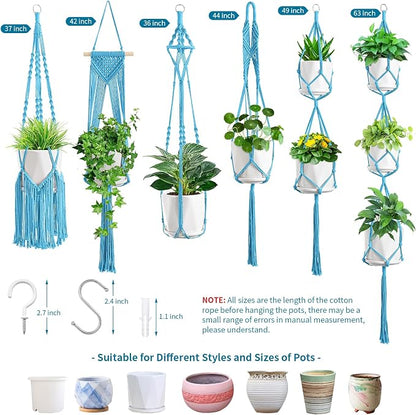 SFENNGPET Macrame Plant Hangers, 6Pack Hanging Planters for Indoor Plants w/ 6 Set Hangers Kit Handmade Macromay Plant Hangers Indoor Flower Pots Holder Stand for Boho Home Décor (POTS NOT Included)