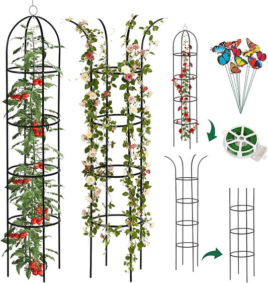 Wellsign 100% Metal Obelisk Trellis for Climbing Plants Outdoor Garden Tower Trellis 6.6ft, Plant Support with Garden Twist Tie for Tomato Cucumber Ivy Vines Rose Potted Plant Trellis Indoor 2 Pack