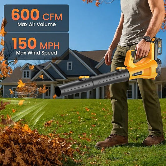 Cordless Leaf Blower with 4.0Ah Battery and Charger, Powerful Electric Leaf Blowers with 6 Adjustable Wind Speed, Lightweight Portable Leaf Cleaner for Patio, Lawn Care, Leaves Dust Cleaning