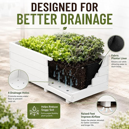 Fir Wood Raised Garden Bed Rectangular Planter for Outdoor Tomato Planter | For Herbs & Flowers Garden Includes Fabric Planter Liner, 4 Drainage Holes