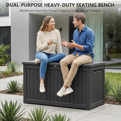 Outdoor Storage Box, 270 Gallon Waterproof Deck Box [Upgraded 3.0], Super-Sized Gas-Spring Resin Trunk for Large Seat Pillows, Heavy-Duty Lockable Backyard Storage Sofa, Garden Lawn, Black