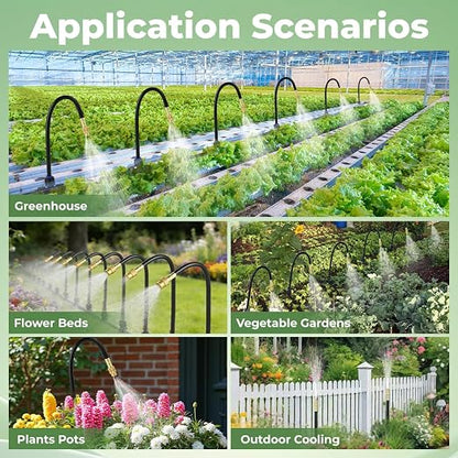 230FT Drip Irrigation System for Garden: 40 Nozzles 1/4" PE Tubing Automatic Watering Kit Adjustable Misting Sprinkler Mister Hose for Water Plants Tape Raised Beds Lawn Outdoor Yard Greenhouse