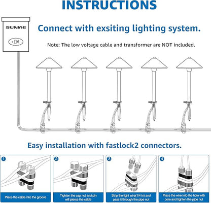 SUNVIE LED Low Voltage Pathway Lights 3W 3000K Pathway Lighting 12-24V Low Voltage Landscape Lights IP65 Waterproof Aluminum Landscape Path Lights for Yard Garden Walkway ETL Listed Cord, 4 Pack