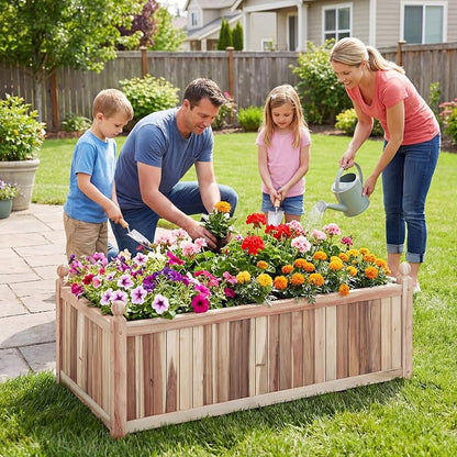Giantex Acacia Wood Raised Garden Beds Set of 2, 44"x23"x16" Rectangular Planter Box w/Black Liner for Vegetable Flower Herb Fruit, Easy Assembly, Outdoor Planting Bed for Backyard, Garden, Lawn