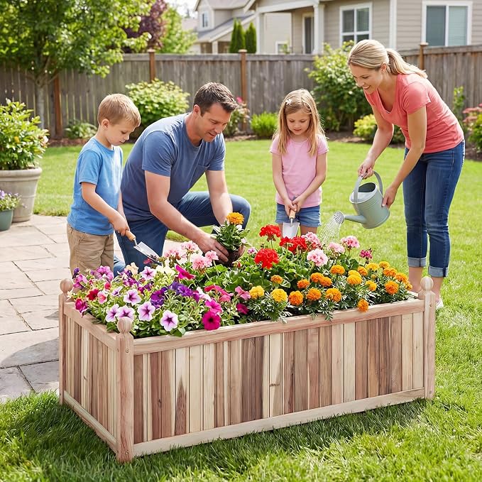 Giantex Acacia Wood Raised Garden Bed, 44"x23"x16" Rectangular Planter Box w/Black Liner for Growing Vegetable Flower Herb Fruit, Easy Assembly, Outdoor Planting Bed for Backyard, Garden, Lawn