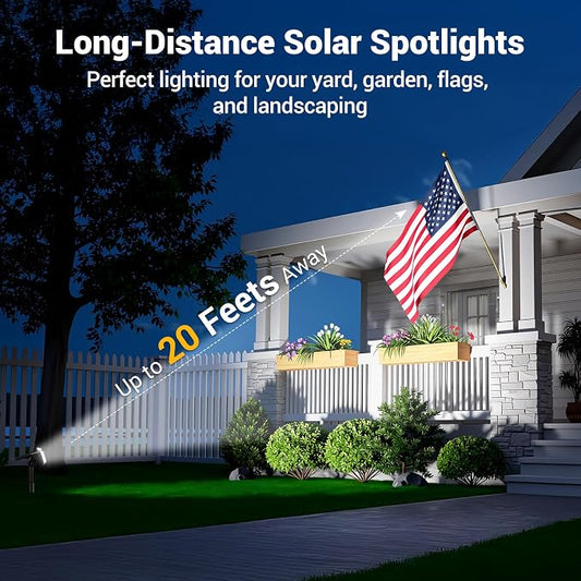Solar Spot Lights Outdoor Waterproof IP65, Super Bright LEDs with Lens, 2 Lighting Modes, 2 in 1 Auto On/Off Solar Powered Spotlights for Outside Landscape Holiday Decor, 4 Pack, Cool White