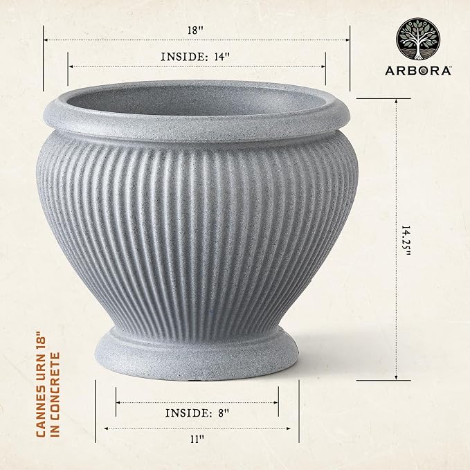 ARBORA 18" Cannes Urn Planter - Premium Polyresin Decorative Outdoor Planter with Drillable Drainage Hole for Optional Indoor Use, Lightweight, Weatherproof Plant Pot for Front Step, Garden, Deck