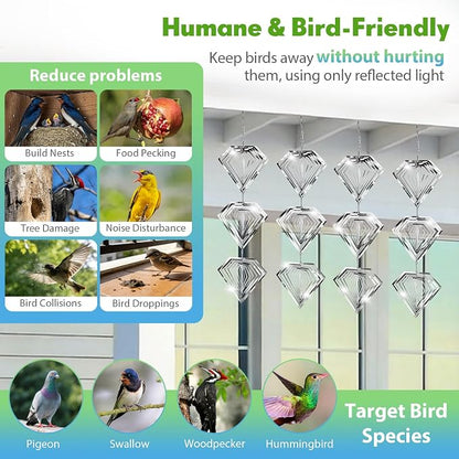 Bird Deterrents for Outside, 12 Discs Stainless Steel 3D Wind Spinners Garden Decor, 4 Sets Reflective Bird Scare Devices to Keep Woodpeckers, Pigeons Away from Patio, Balcony, Porch, Deck
